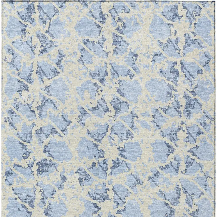 5' X 8' Sky Blue And Ivory Abstract Washable Indoor Outdoor Area Rug