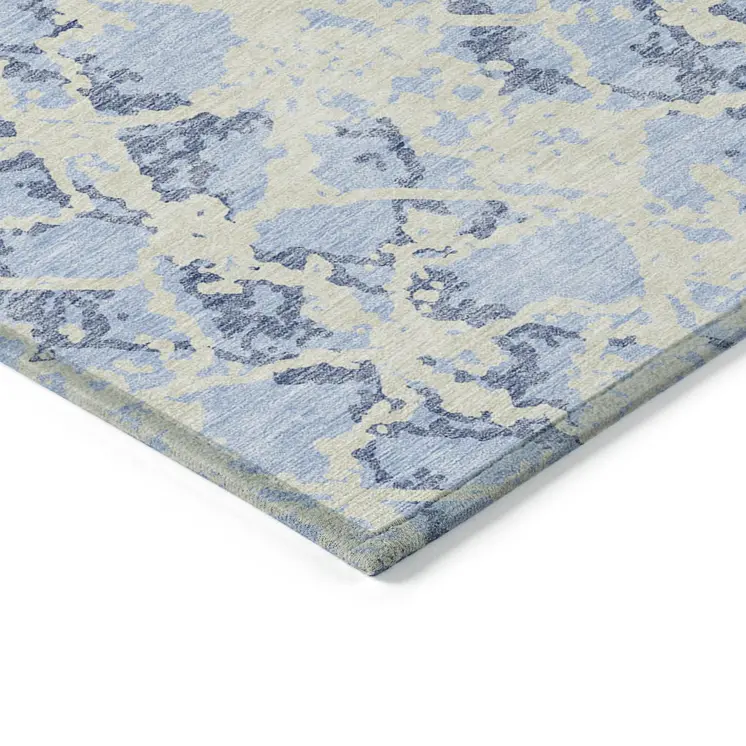 5' X 8' Sky Blue And Ivory Abstract Washable Indoor Outdoor Area Rug