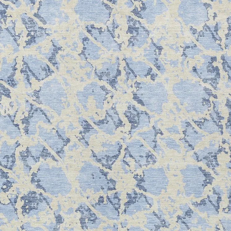 5' X 8' Sky Blue And Ivory Abstract Washable Indoor Outdoor Area Rug