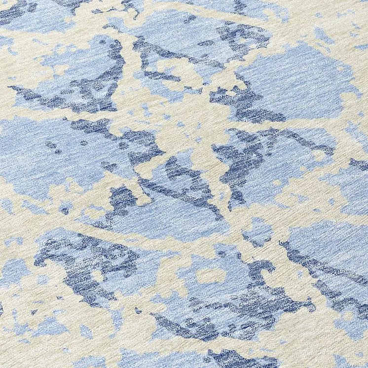 5' X 8' Sky Blue And Ivory Abstract Washable Indoor Outdoor Area Rug