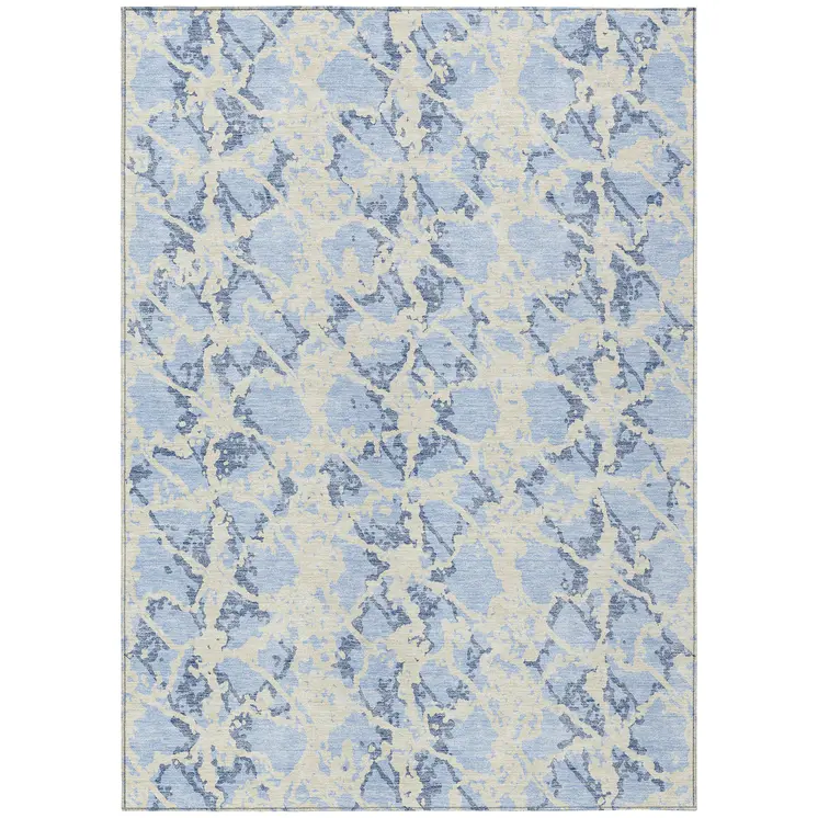 9' X 12' Sky Blue And Ivory Abstract Washable Indoor Outdoor Area Rug