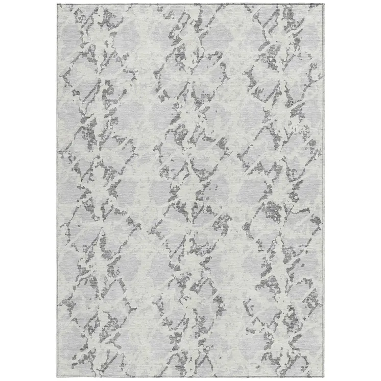 3' X 5' Silver And Ivory Abstract Washable Indoor Outdoor Area Rug