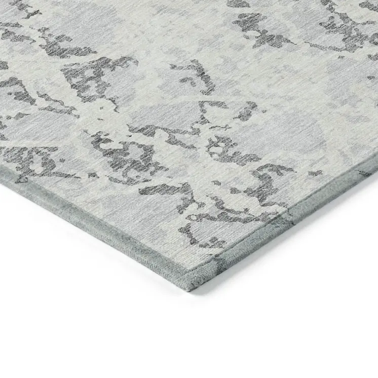 5' X 8' Silver And Ivory Abstract Washable Indoor Outdoor Area Rug