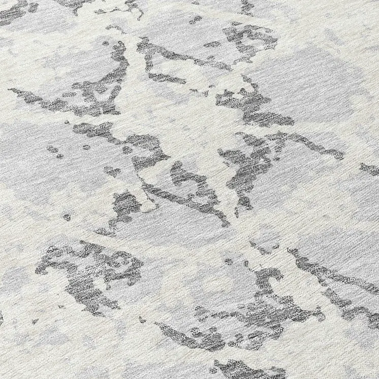 8' Silver And Ivory Round Abstract Washable Indoor Outdoor Area Rug
