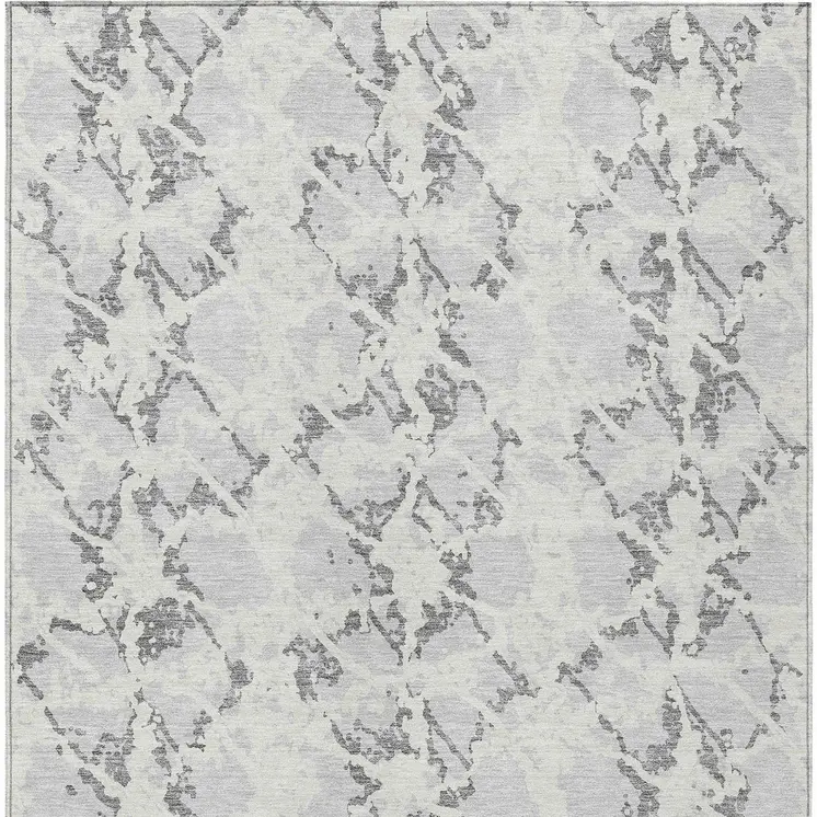 9' X 12' Silver And Ivory Abstract Washable Indoor Outdoor Area Rug
