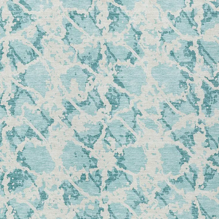 8' X 10' Teal Blue And Ivory Abstract Washable Indoor Outdoor Area Rug