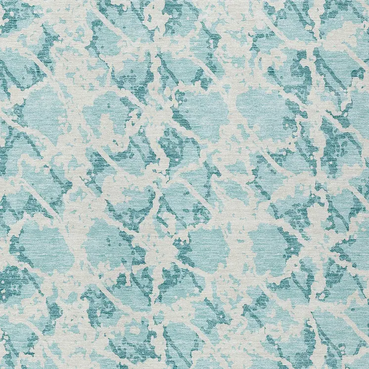 9' X 12' Teal Blue And Ivory Abstract Washable Indoor Outdoor Area Rug