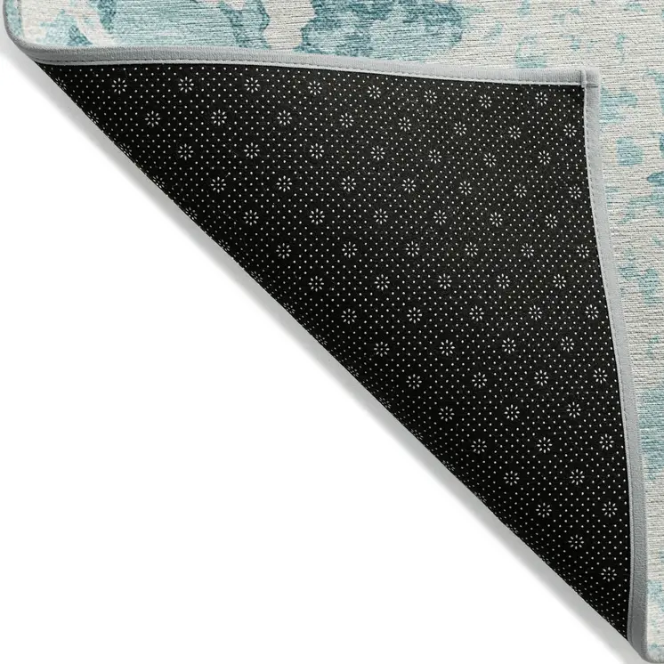 10' X 14' Teal Blue And Ivory Abstract Washable Indoor Outdoor Area Rug
