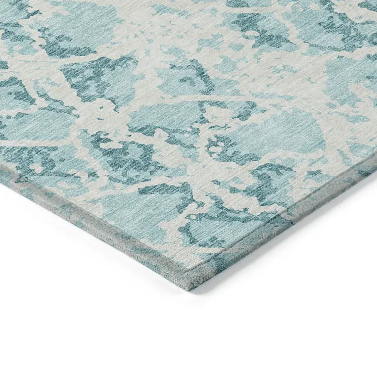 10' X 14' Teal Blue And Ivory Abstract Washable Indoor Outdoor Area Rug
