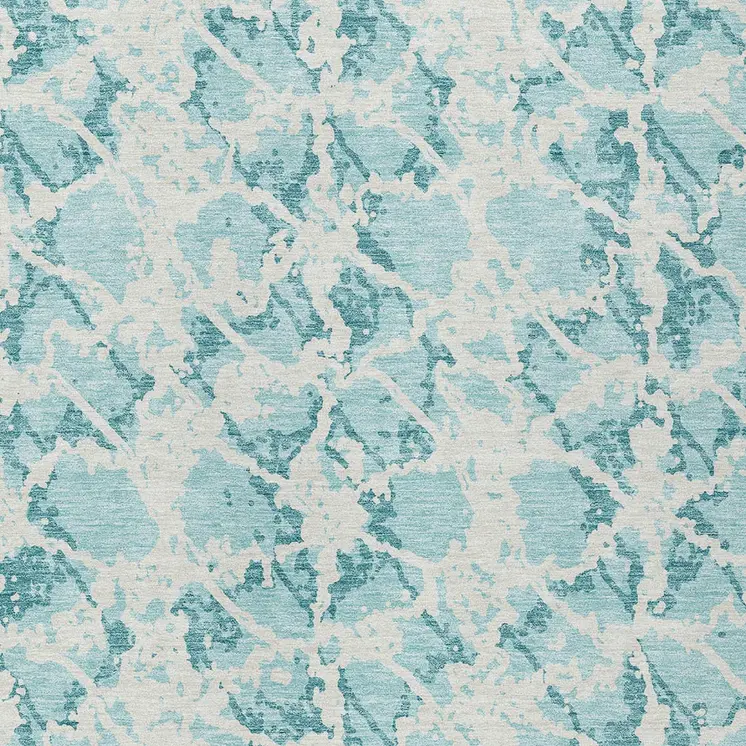 10' X 14' Teal Blue And Ivory Abstract Washable Indoor Outdoor Area Rug
