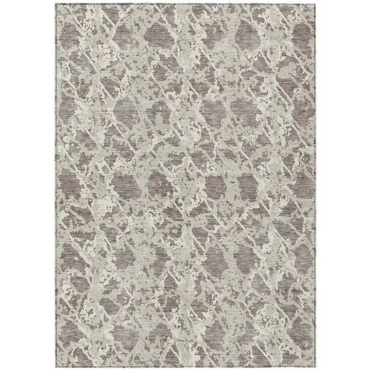 3' X 5' Taupe And Ivory Abstract Washable Indoor Outdoor Area Rug