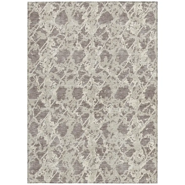 3' X 5' Taupe And Ivory Abstract Washable Indoor Outdoor Area Rug