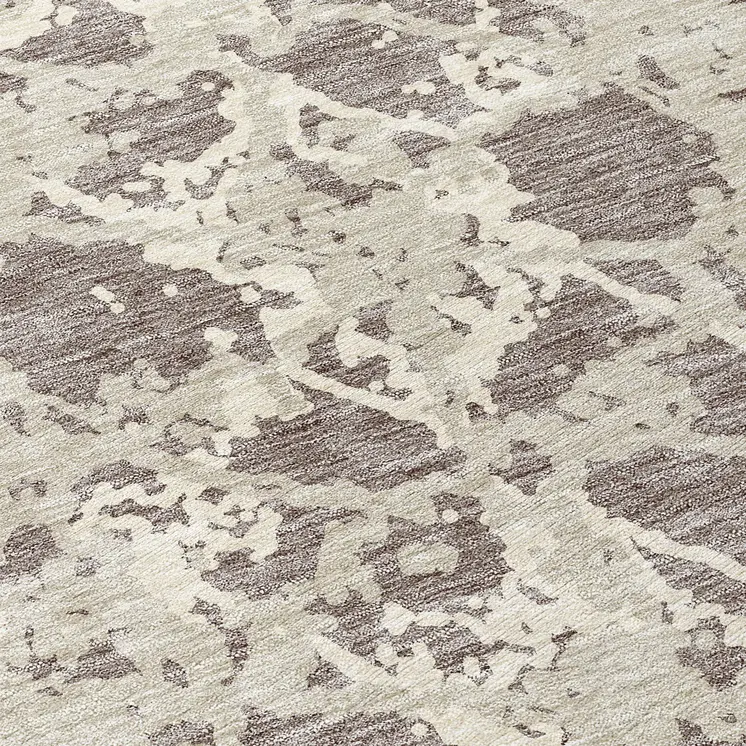 8' Taupe And Ivory Round Abstract Washable Indoor Outdoor Area Rug