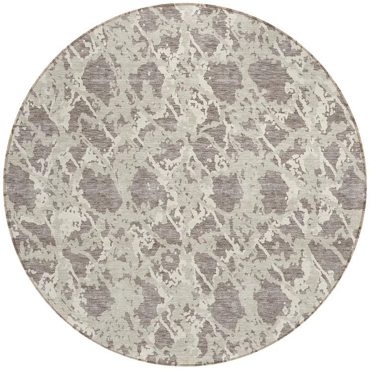 8' Taupe And Ivory Round Abstract Washable Indoor Outdoor Area Rug