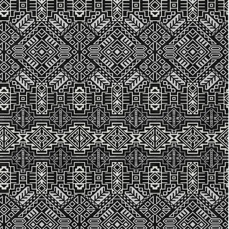 5' X 8' Black And Ivory Tribal Washable Indoor Outdoor Area Rug