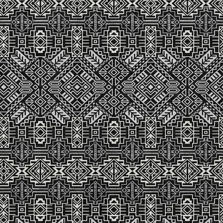8' X 10' Black And Ivory Tribal Washable Indoor Outdoor Area Rug