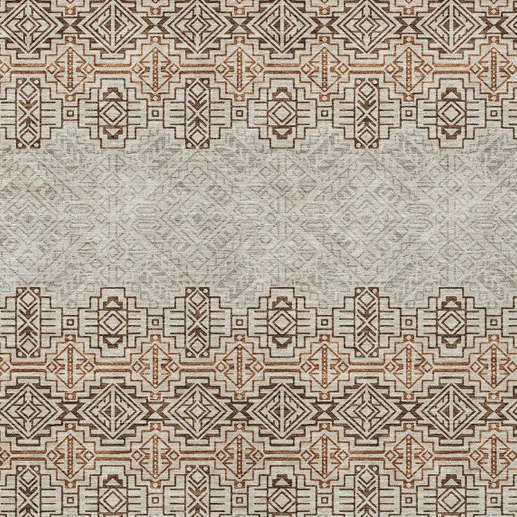 5' X 8' Brown And Beige Tribal Washable Indoor Outdoor Area Rug