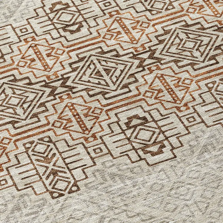 8' Brown And Beige Round Tribal Washable Indoor Outdoor Area Rug