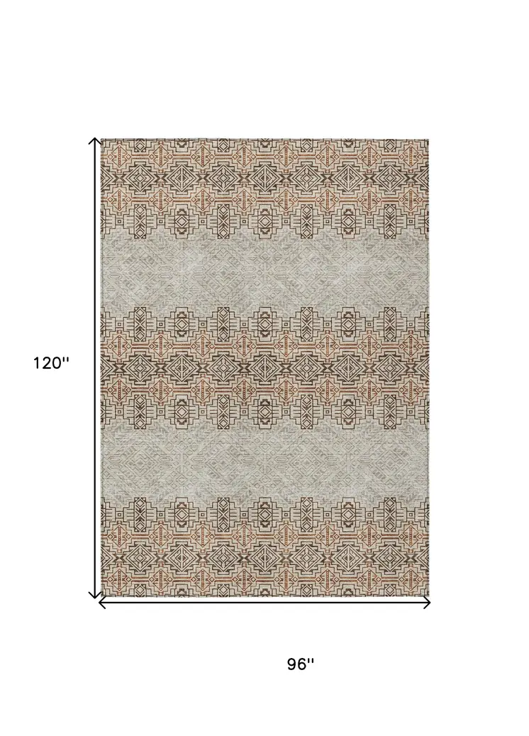 8' X 10' Brown And Beige Tribal Washable Indoor Outdoor Area Rug