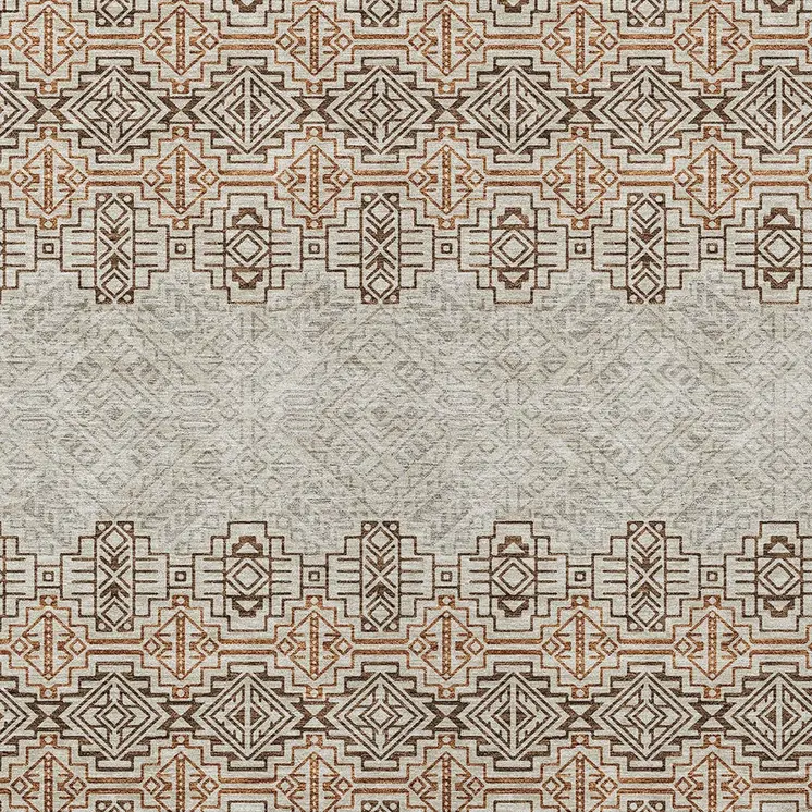 8' X 10' Brown And Beige Tribal Washable Indoor Outdoor Area Rug