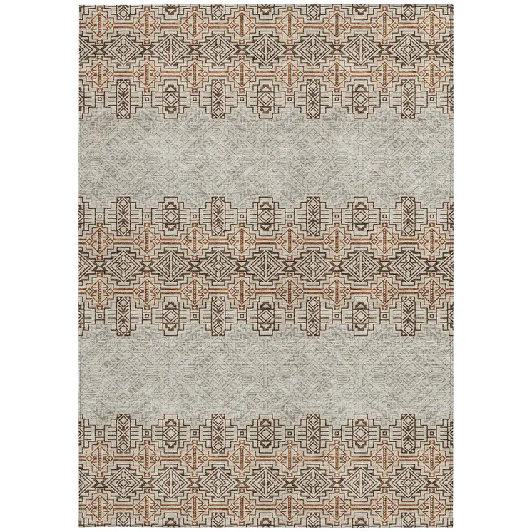 8' X 10' Brown And Beige Tribal Washable Indoor Outdoor Area Rug