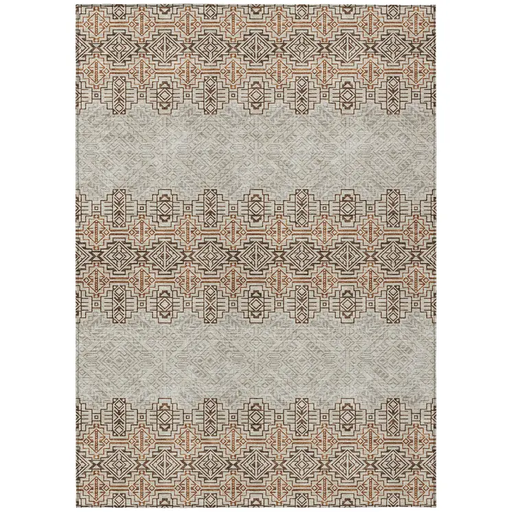 10' X 14' Brown And Beige Tribal Washable Indoor Outdoor Area Rug