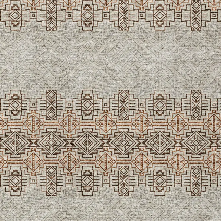 10' X 14' Brown And Beige Tribal Washable Indoor Outdoor Area Rug