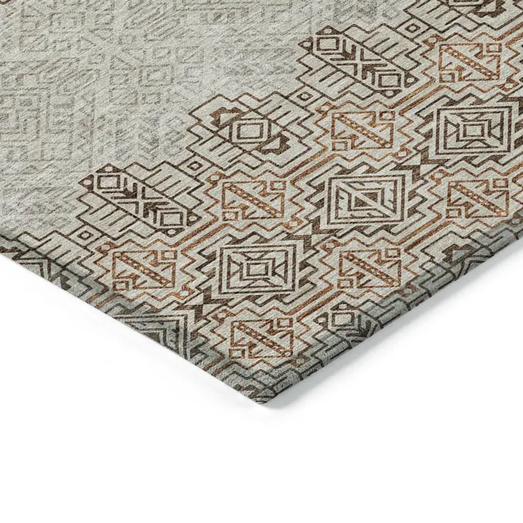 10' X 14' Brown And Beige Tribal Washable Indoor Outdoor Area Rug