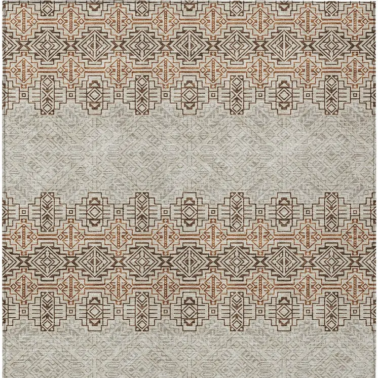10' X 14' Brown And Beige Tribal Washable Indoor Outdoor Area Rug