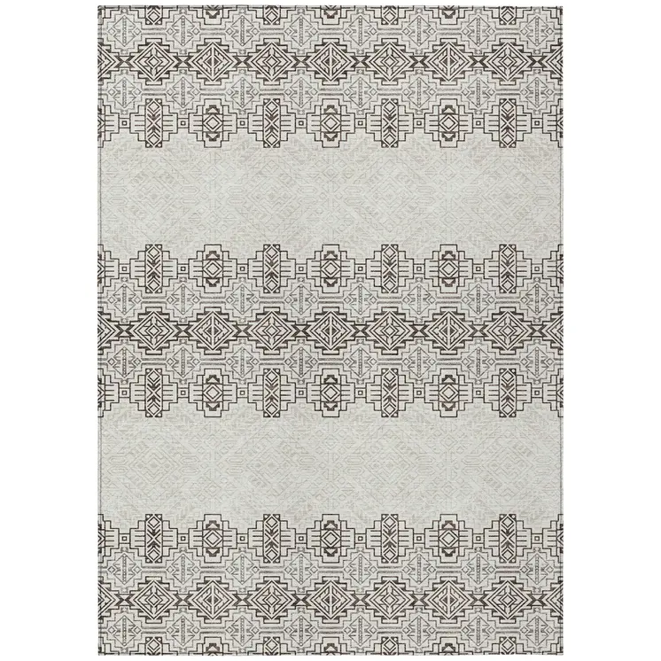 3' X 5' Chocolate And Ivory Tribal Washable Indoor Outdoor Area Rug