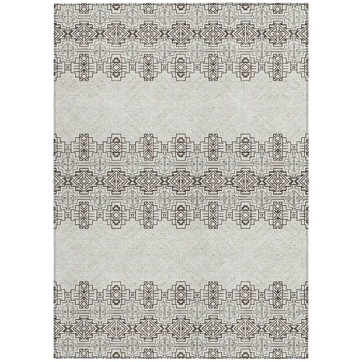 3' X 5' Chocolate And Ivory Tribal Washable Indoor Outdoor Area Rug