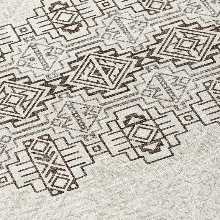 3' X 5' Chocolate And Ivory Tribal Washable Indoor Outdoor Area Rug