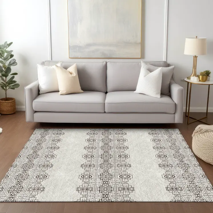 3' X 5' Chocolate And Ivory Tribal Washable Indoor Outdoor Area Rug