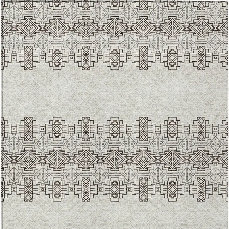 8' X 10' Chocolate And Ivory Tribal Washable Indoor Outdoor Area Rug
