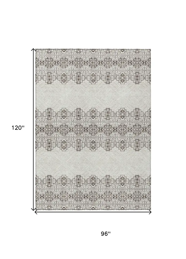 8' X 10' Chocolate And Ivory Tribal Washable Indoor Outdoor Area Rug