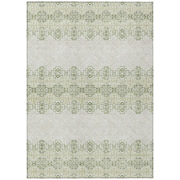 3' X 5' Green And Ivory Tribal Washable Indoor Outdoor Area Rug