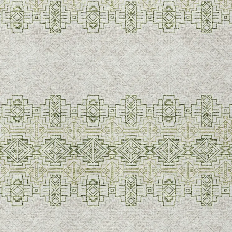 3' X 5' Green And Ivory Tribal Washable Indoor Outdoor Area Rug