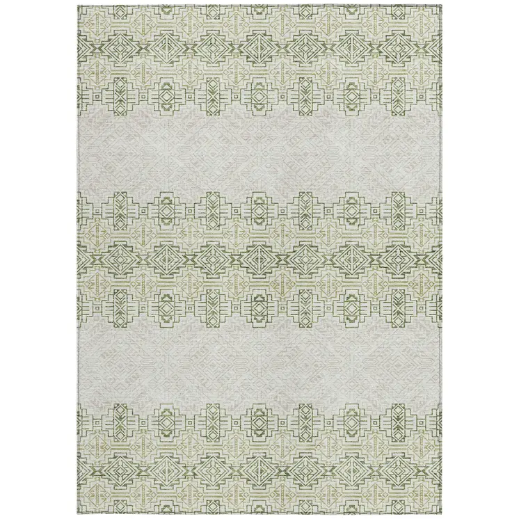3' X 5' Green And Ivory Tribal Washable Indoor Outdoor Area Rug