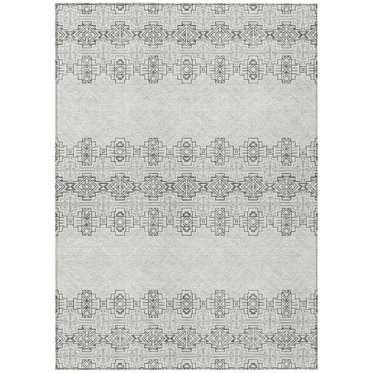 5' X 8' Gray And Ivory Tribal Washable Indoor Outdoor Area Rug