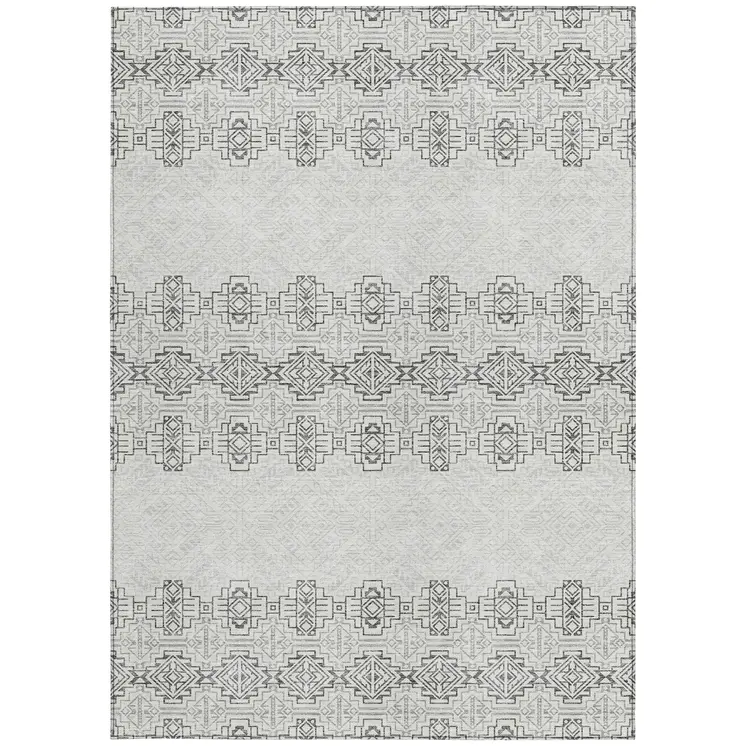 5' X 8' Gray And Ivory Tribal Washable Indoor Outdoor Area Rug