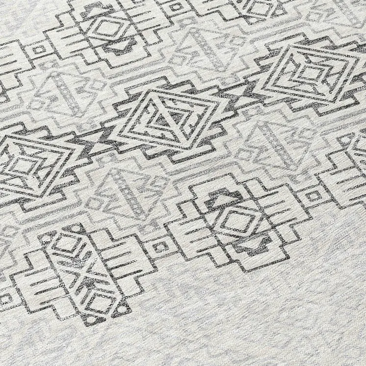 5' X 8' Gray And Ivory Tribal Washable Indoor Outdoor Area Rug
