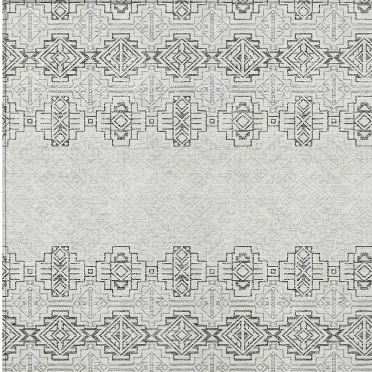 8' X 10' Gray And Ivory Tribal Washable Indoor Outdoor Area Rug