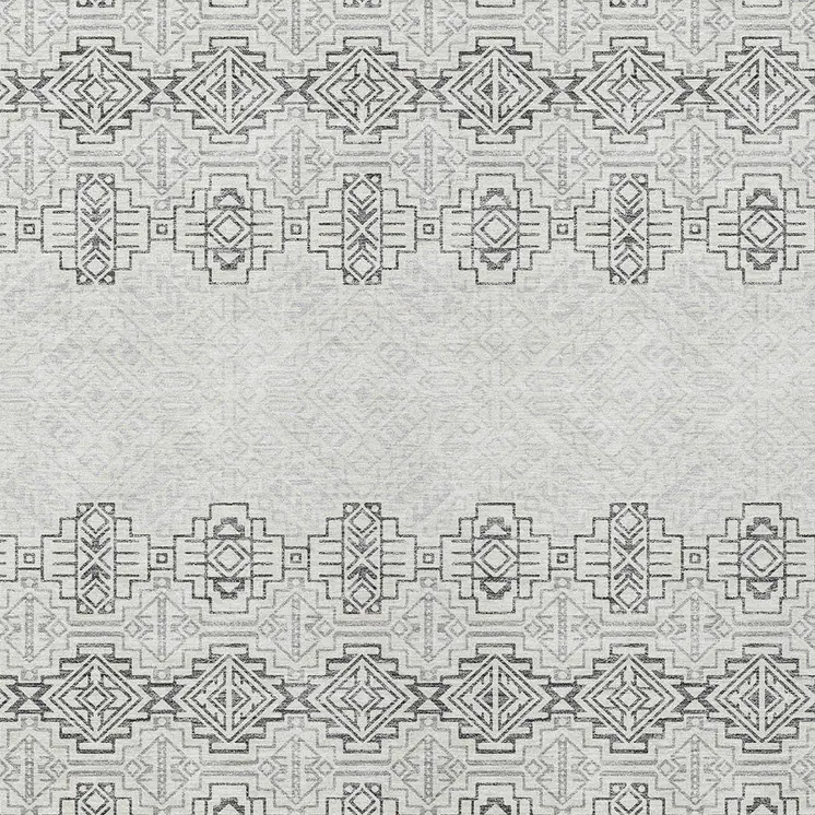 10' X 14' Gray And Ivory Tribal Washable Indoor Outdoor Area Rug