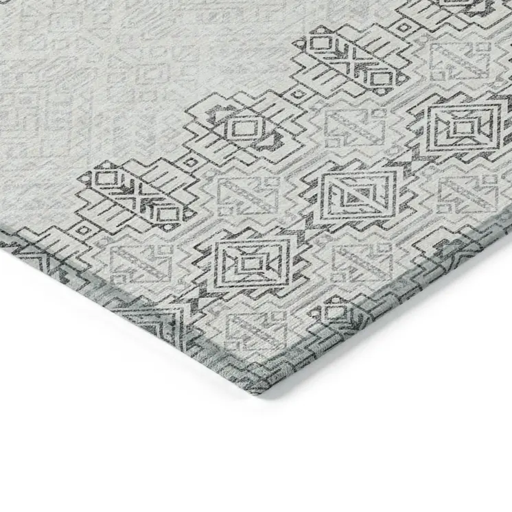 10' X 14' Gray And Ivory Tribal Washable Indoor Outdoor Area Rug
