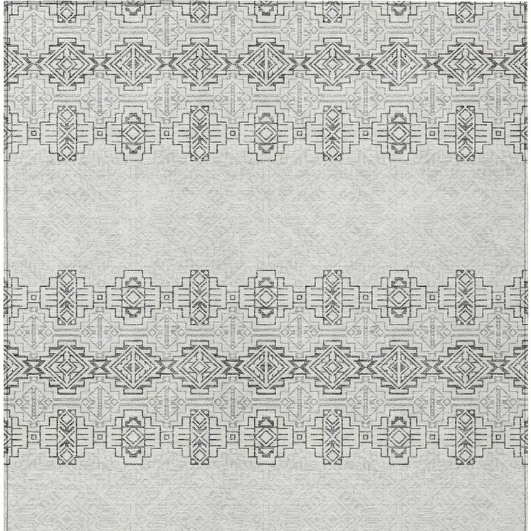 10' X 14' Gray And Ivory Tribal Washable Indoor Outdoor Area Rug