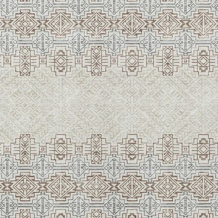 5' X 8' Ivory And Taupe Tribal Washable Indoor Outdoor Area Rug