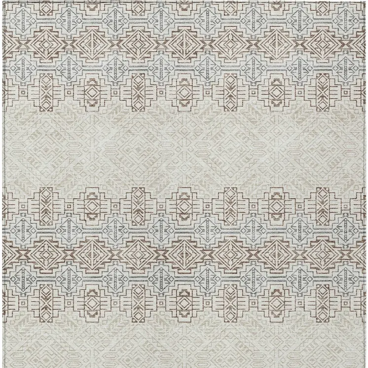 8' X 10' Ivory And Taupe Tribal Washable Indoor Outdoor Area Rug