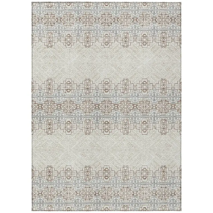 10' X 14' Ivory And Taupe Tribal Washable Indoor Outdoor Area Rug