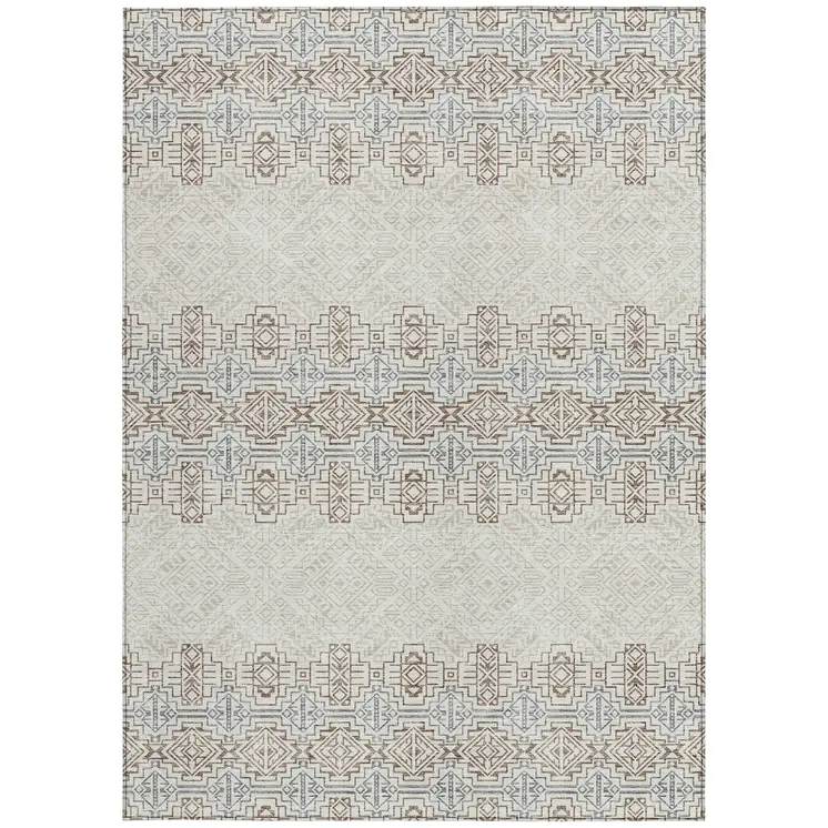10' X 14' Ivory And Taupe Tribal Washable Indoor Outdoor Area Rug