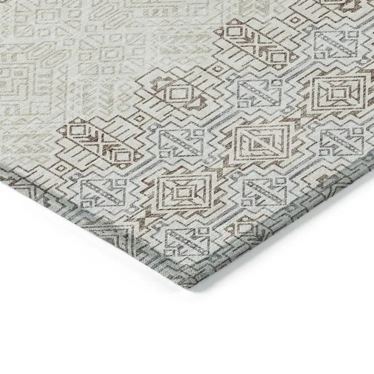 10' X 14' Ivory And Taupe Tribal Washable Indoor Outdoor Area Rug